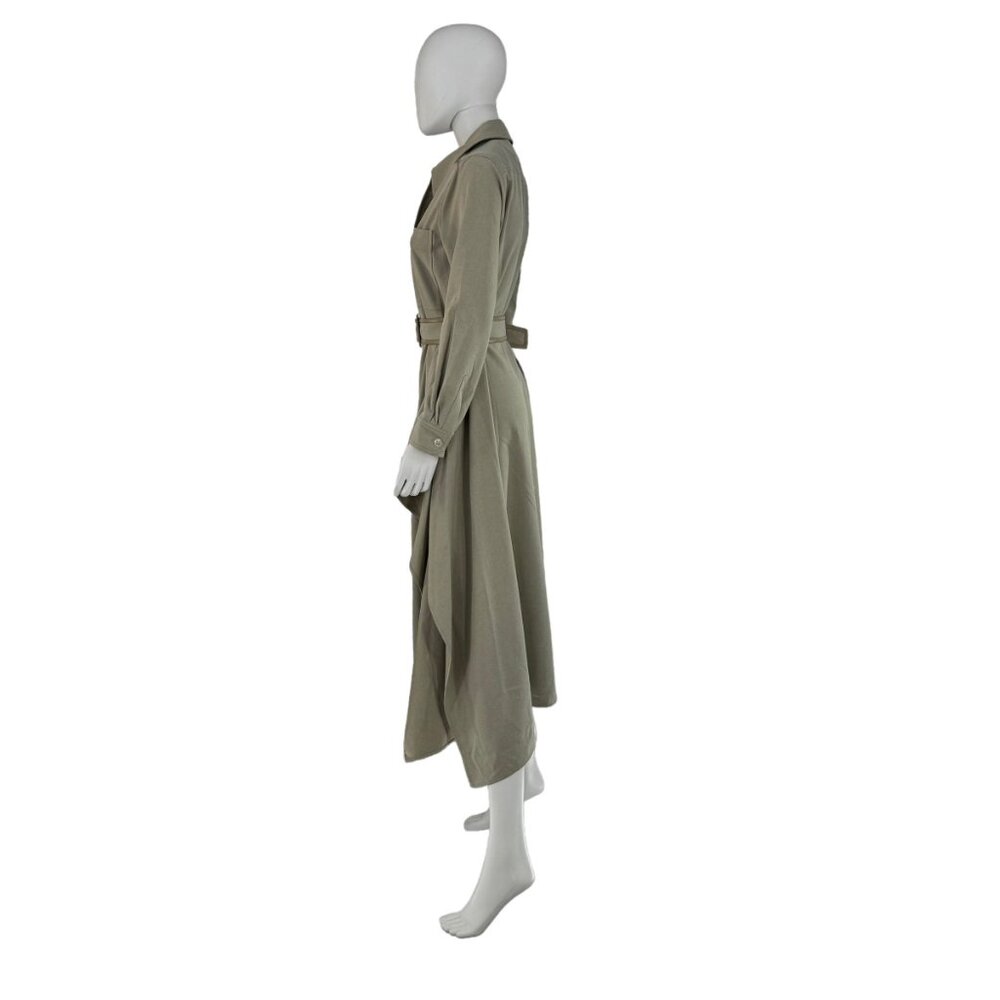 Tuckernuck NEW Sage Green Faux Leather Trim Collared Maxi Dress Size M - Picture 12 of 13